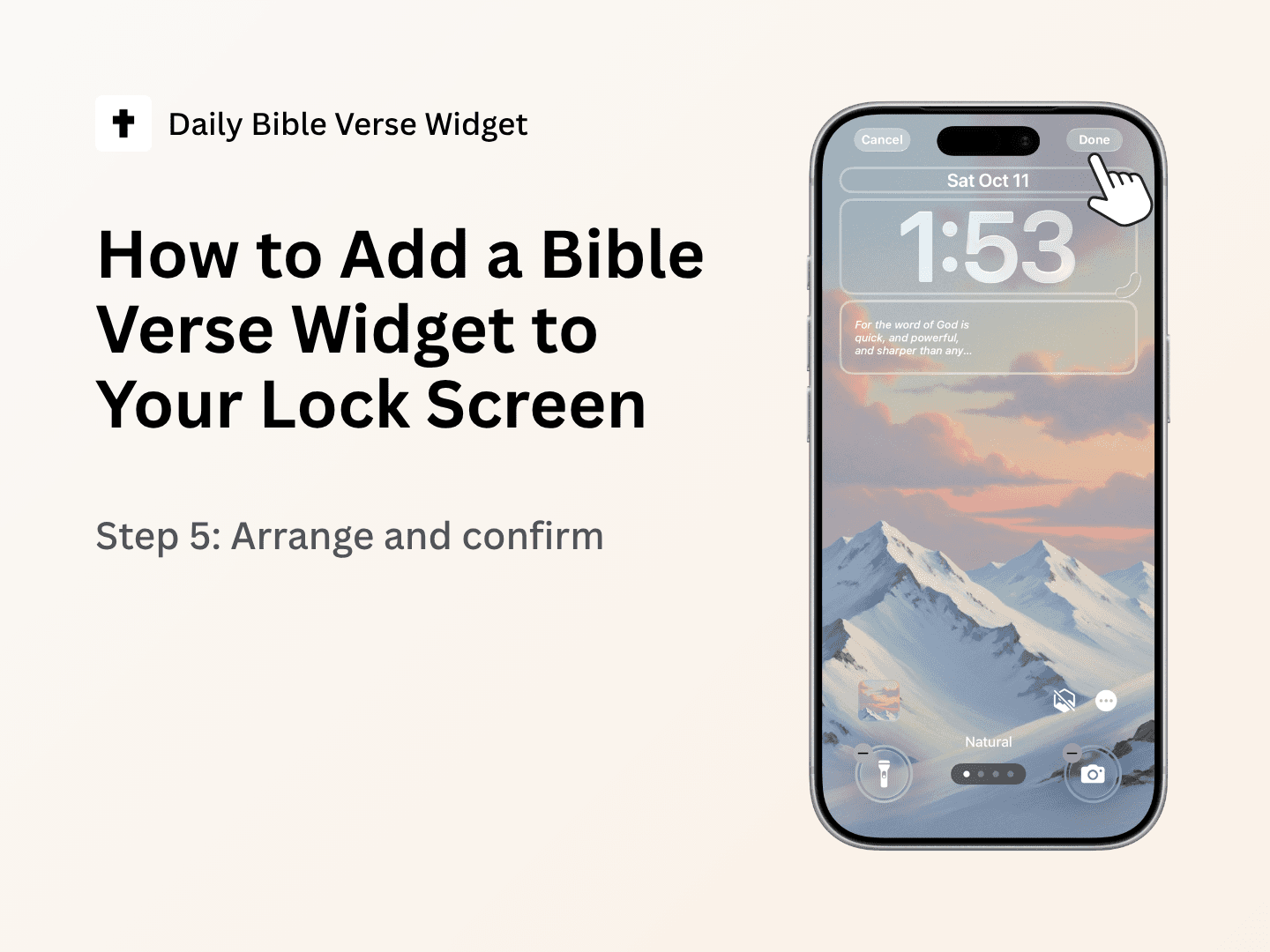 Position the Bible verse widget and tap Done